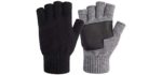 Winter 2 Pairs Knit Fingerless Gloves Half Finger for Men with Leather Grip for Texting Typing by Maylisacc (Black & Grey)