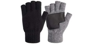 Winter 2 Pairs Knit Fingerless Gloves Half Finger for Men with Leather Grip for Texting Typing by Maylisacc (Black & Grey)