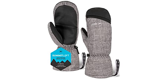 Winter Ski Mittens for Men & Women - Warm Snow Mitts for Cold Weather - Designed for Snowboarding, Skiing, Shoveling - Waterproof Gloves with Nylon Shell, Thermal Insulation & Synthetic Leather Palm