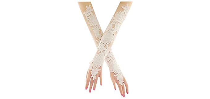 Women Bridal Long Lace Gloves Elbow Fingerless Wedding Party Costume Prom