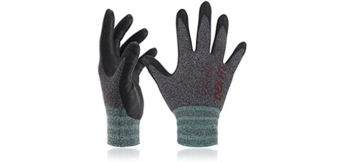 DEX FIT Work Gloves FN330, 3D Comfort Stretch Fit, Power Grip, Durable Foam Nitrile Coated, Smart Touch, Thin & Lightweight, Machine Washable, Black Grey 9 (L) 3 Pairs