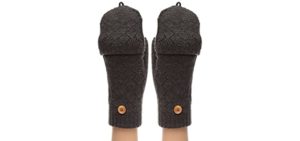 MIRMARU Women's Winter Knitted Fingerless Mitten Gloves with Flip Cover with Faux Fur Lining(602,Charcoal Grey)