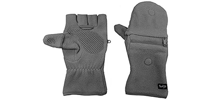 Multi Mitt Fingerless Gloves With Adjustable Top & Cell Phone Pocket - Gray