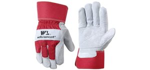 Wells Lamont Leather Work Gloves with Safety Cuff, Double Palm, Split Cowhide, One Size (4050) , Black , Large , Red