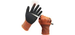 Schwer Cut Resistant Gloves ANSI A9, Touchscreen, Sandy Nitrile Coated Safety Work Gloves With Grip, for Handle Glass, Detect Metal, HVAC, Warehouse, Construction,Wood Work, Automotive,Orange