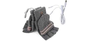 USB Heated Gloves for Women & Men, Hand Warmer Gloves for Typing, Winter Warm Heated Mitten, Full & Half Hands Heated Fingerless Laptop Gloves for Office Home Indoor, Washable Design