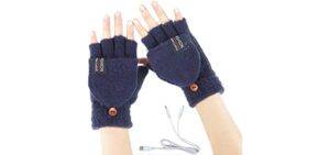 Women's & Men's USB Heated Gloves Knitting Hands Full & Half Heated Fingerless Heating Warmer with Button Washable Design, Mitten Winter Hands Warm Laptop Gloves (Navy)