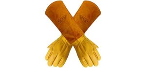 Garden Leather Gardening Gloves for Women and Men | Thorn and Cut Proof Garden Work Gloves with Long Heavy Duty Gauntlet | Suitable For Thorny Bushes Cacti Rose Pruning Landscaping Work (Large)