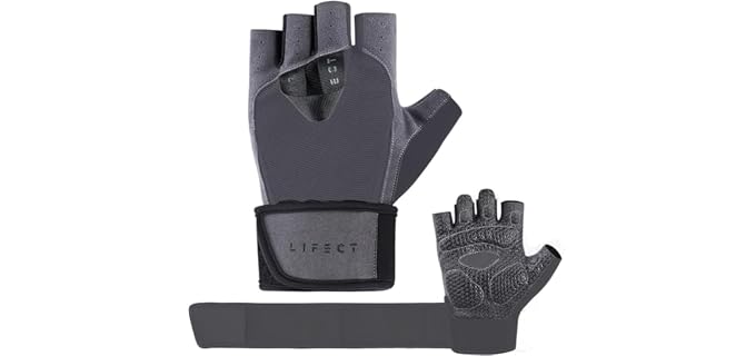 LIFECT Weight Lifting Gloves, Workout Gloves with Wrist Wrap Support for Men & Women, Full Palm Protection Breathable Fingerless Gloves for Weightlifting, Gym, Training, Pull ups